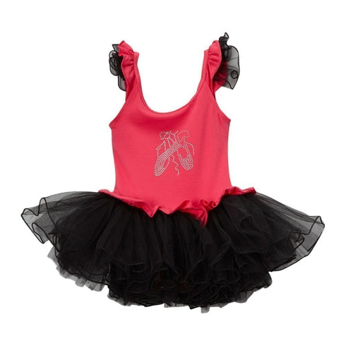 Girls Hot Pink Black Ballet Slipper Ruffle Skirted Leotard 12M-10 - SophiasStyle.com